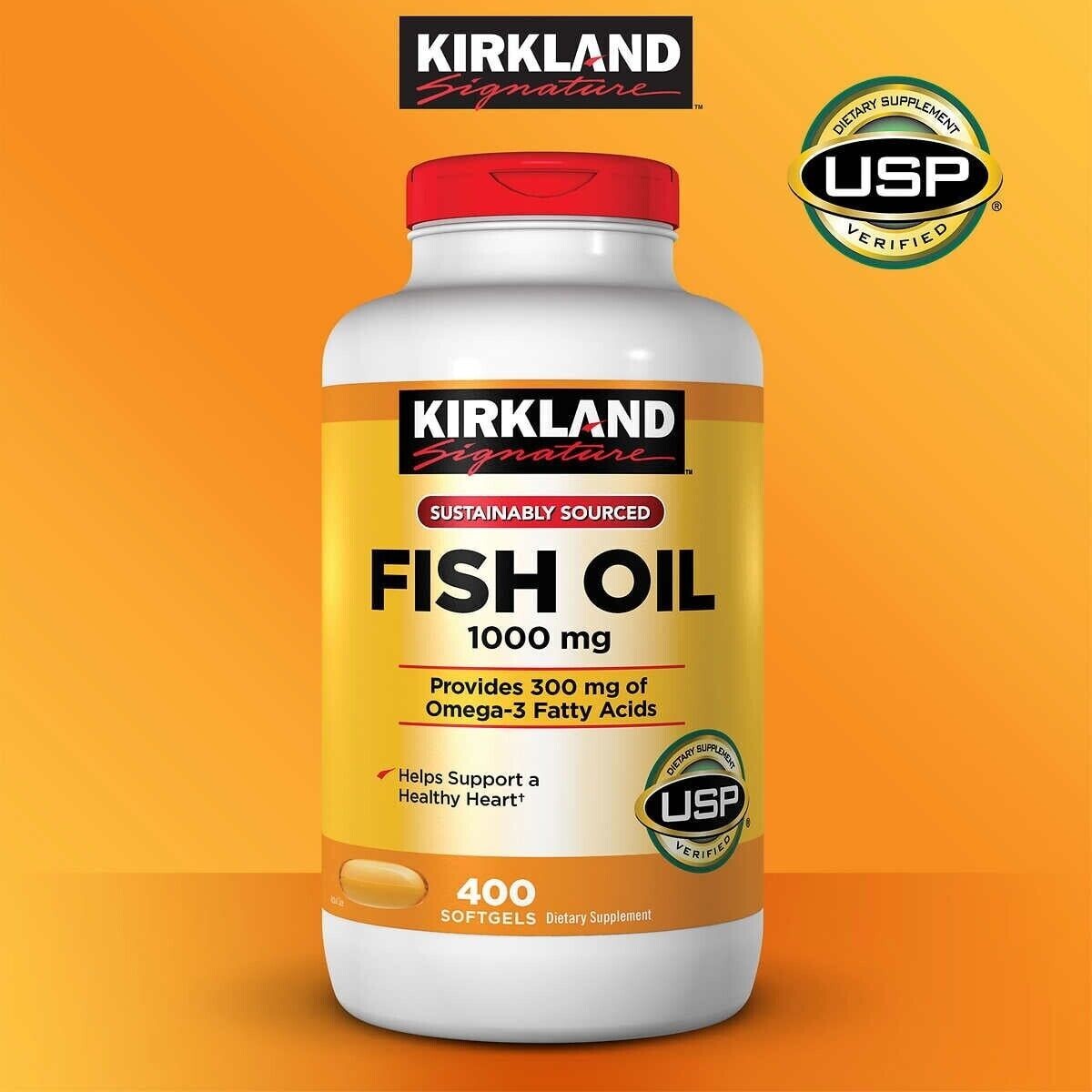 Kirkland Signature Fish Oil 1000 mg., 400 Softgels & 300mg Omega-3 **EXP-04/2028