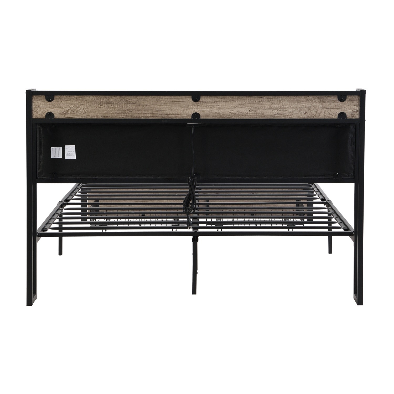 Full Size Bed Frame with Upholstered Headboard Metal Platform Bed w/ 2 Drawers