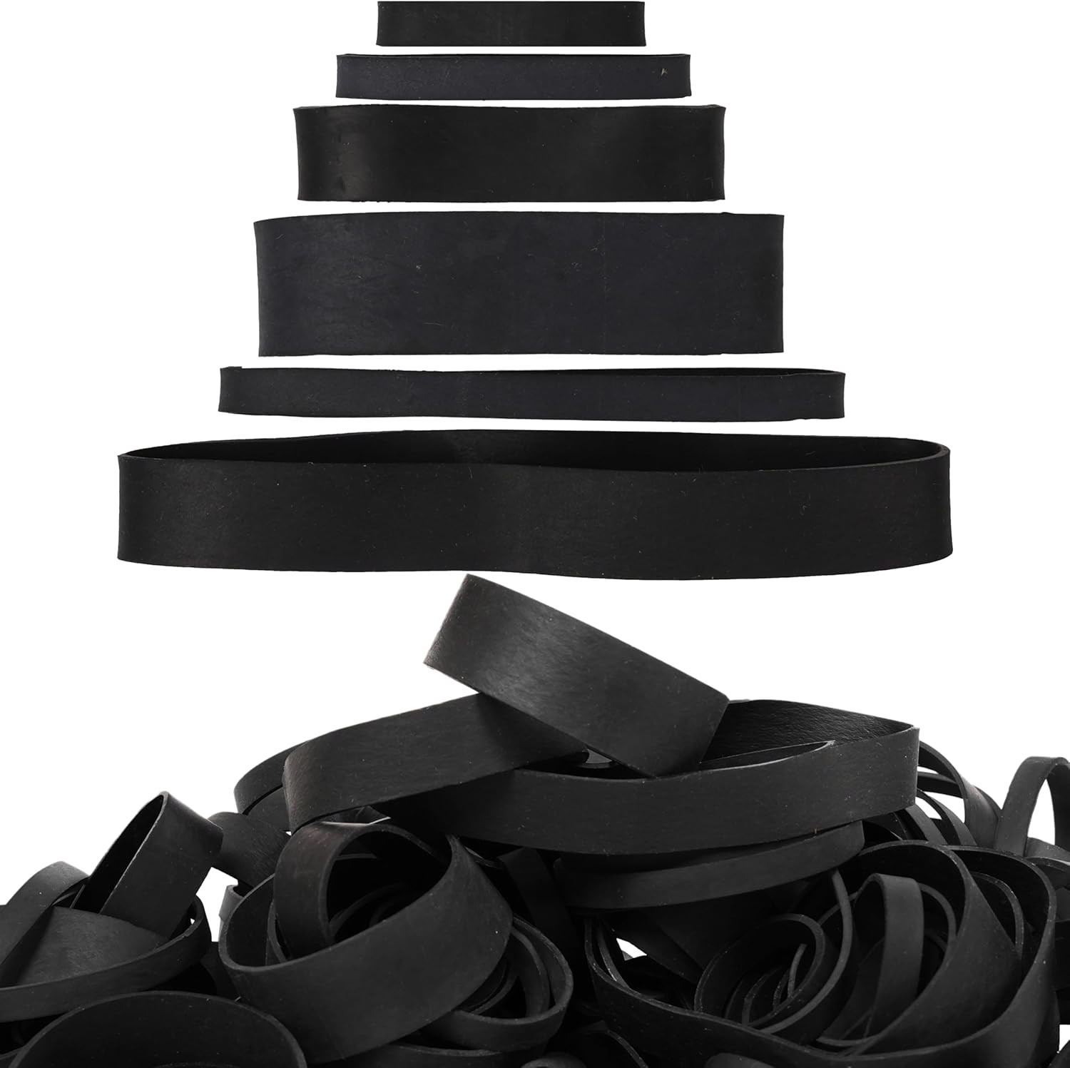 65Pcs Rubber Bands Assorted Sizes Black 6 Sizes 1.5In 2In Size 82 Size#94 Size 6