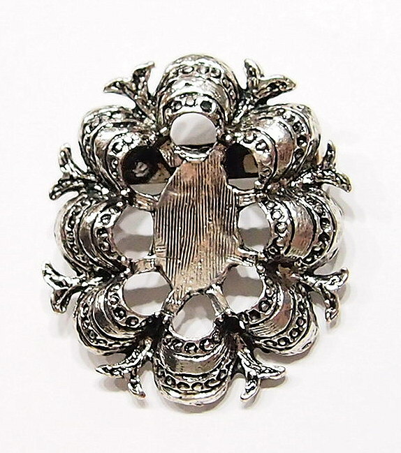 6 Antique Silver 25x18mm Vintage Victorian Style Brooch Pin Settings 45x40mm