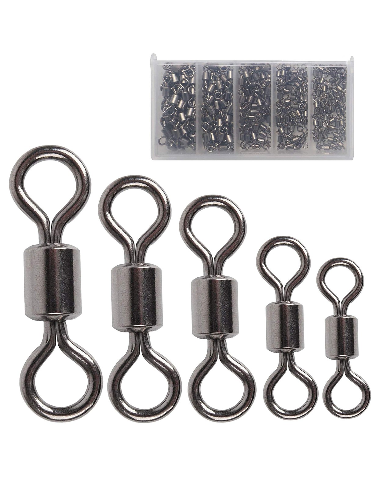 210pcs Fishing Barrel Swivels Set, Rolling, Bearing, Snap Connector, Saltwater