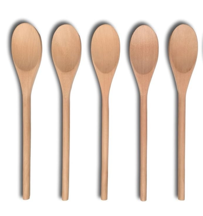 5 PCS Wooden Spoons for Cooking, 12 inch Soup Spoons for Eating, Mixing Stirr...