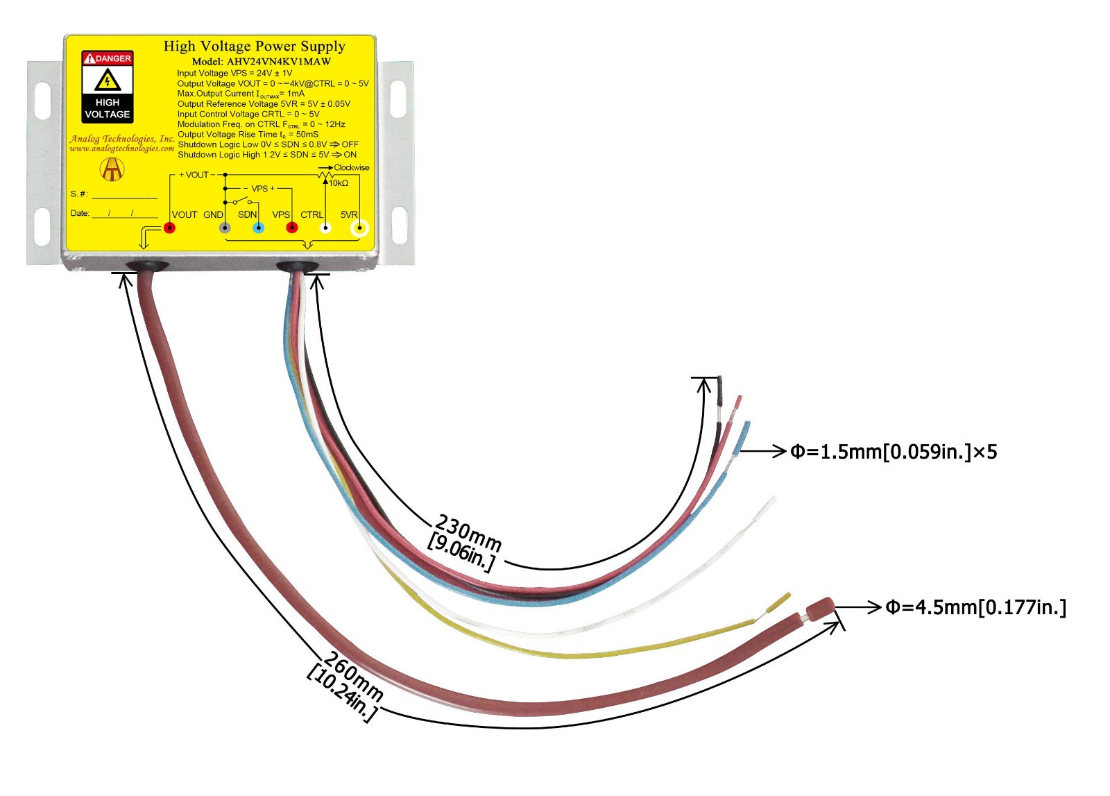 AHV24VN4KV1MAW HV DC-DC Power Supply Module 24VDC Input -4KV Output 1mA