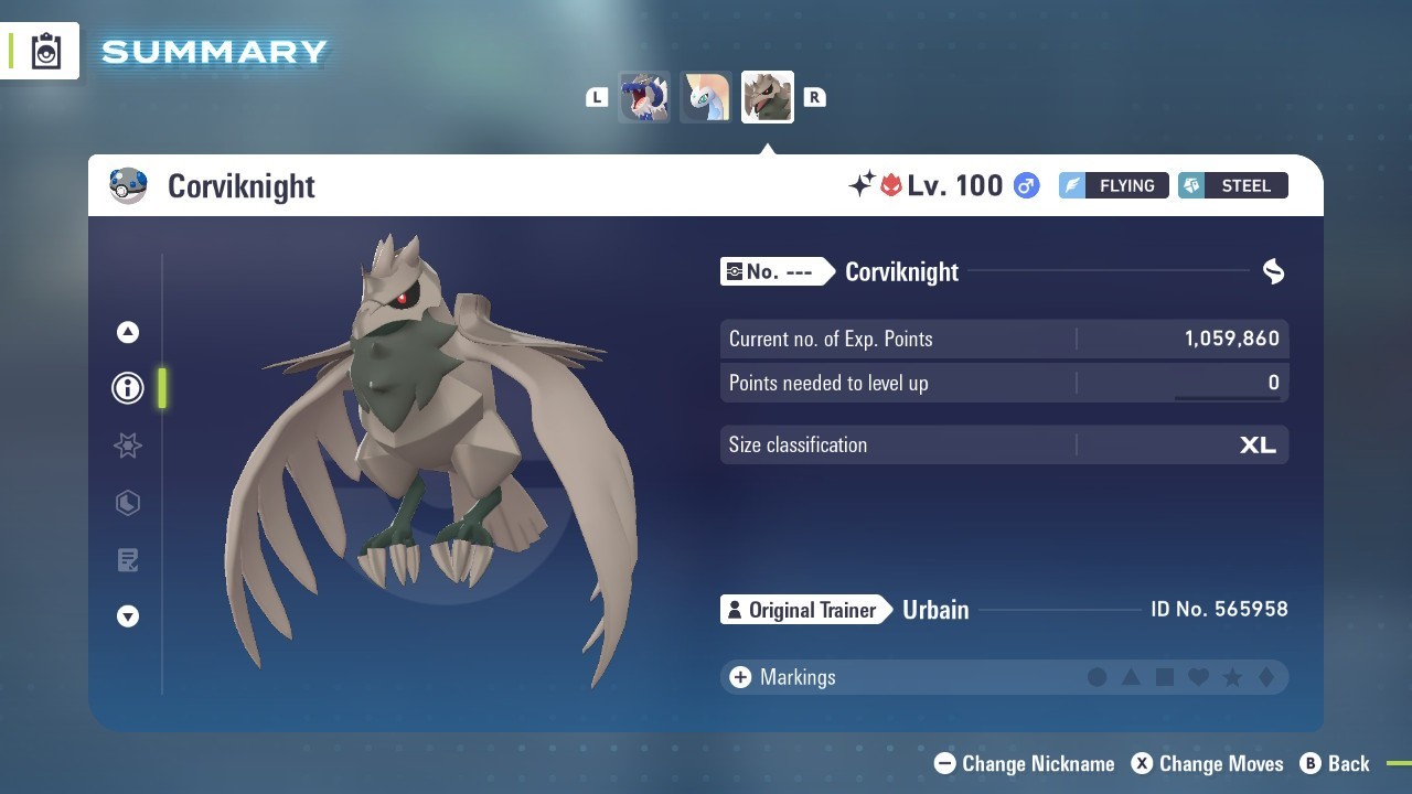 Corviknight Alpha Shiny 6IVs Battle Ready - Legends ZA