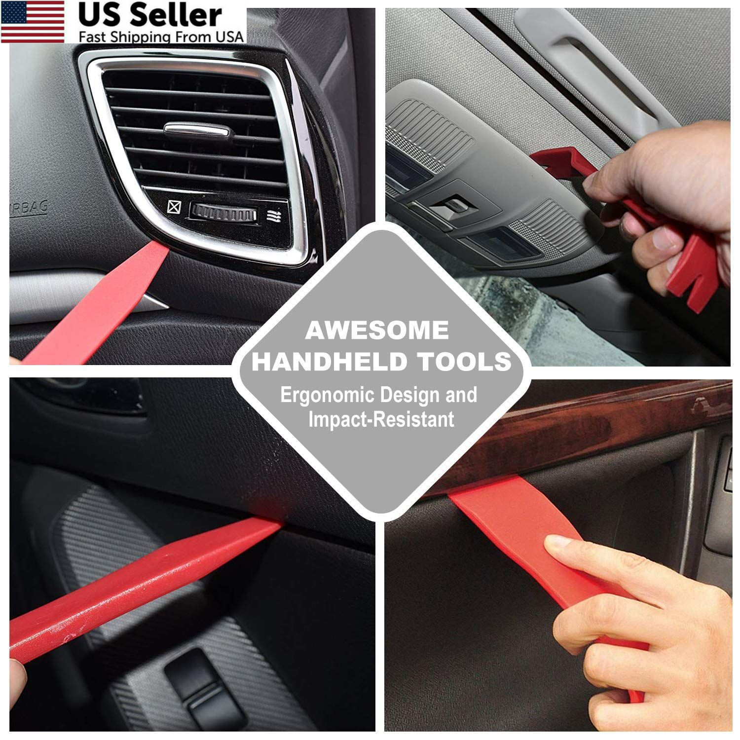 GLK Auto Trim Removal Tool Set Pry Kit, Door Panel Tool, Red