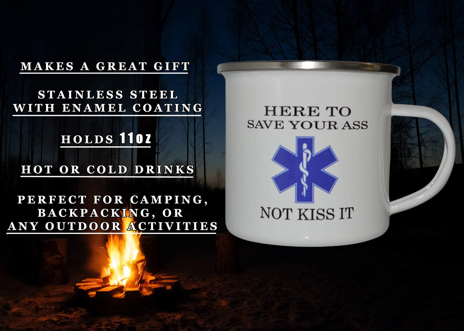 Rogue River Tactical EMT EMS Here To Save Camp Mug Enamel Camping Coffee Cup ...