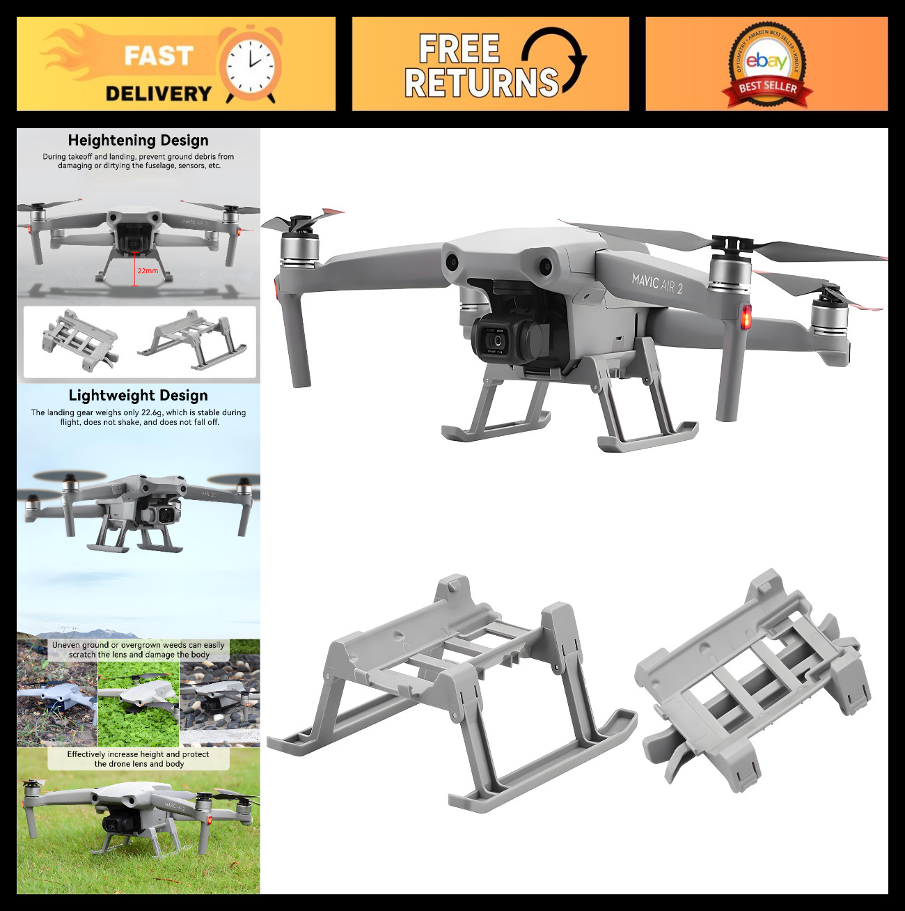 Foldable Quick Release Landing Gear for Mavic Air 2/2S Drone - Extension Legs