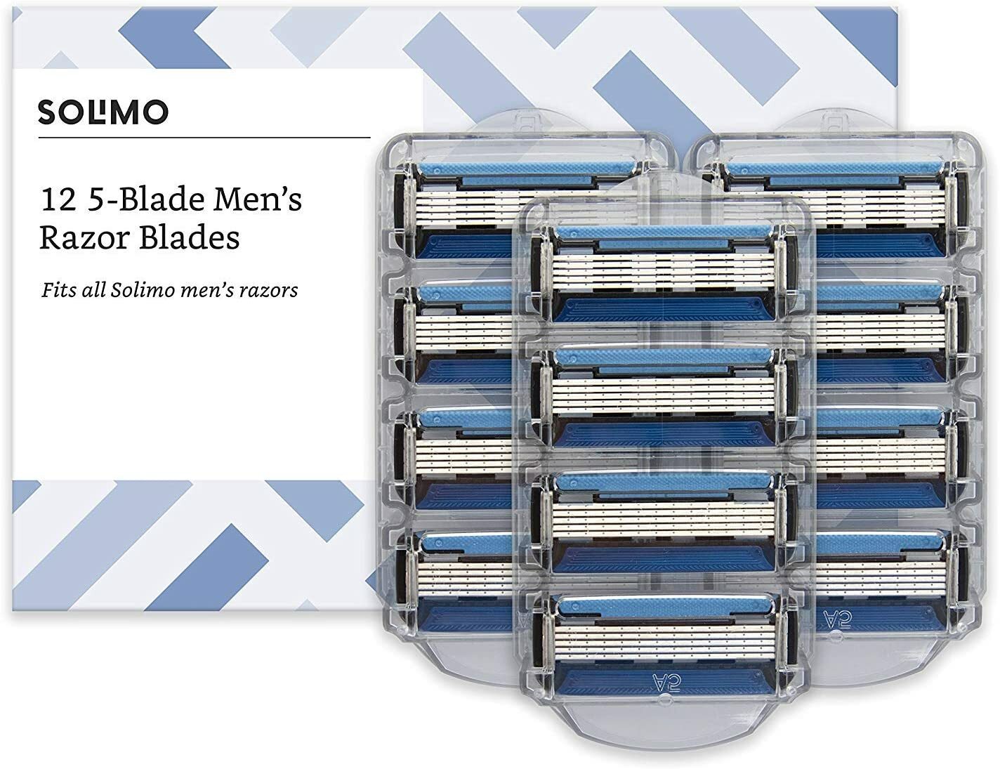 12 Solimo 5-Blade Razor Refills Men with Trimmer Also Fits Schick Quattro Handle