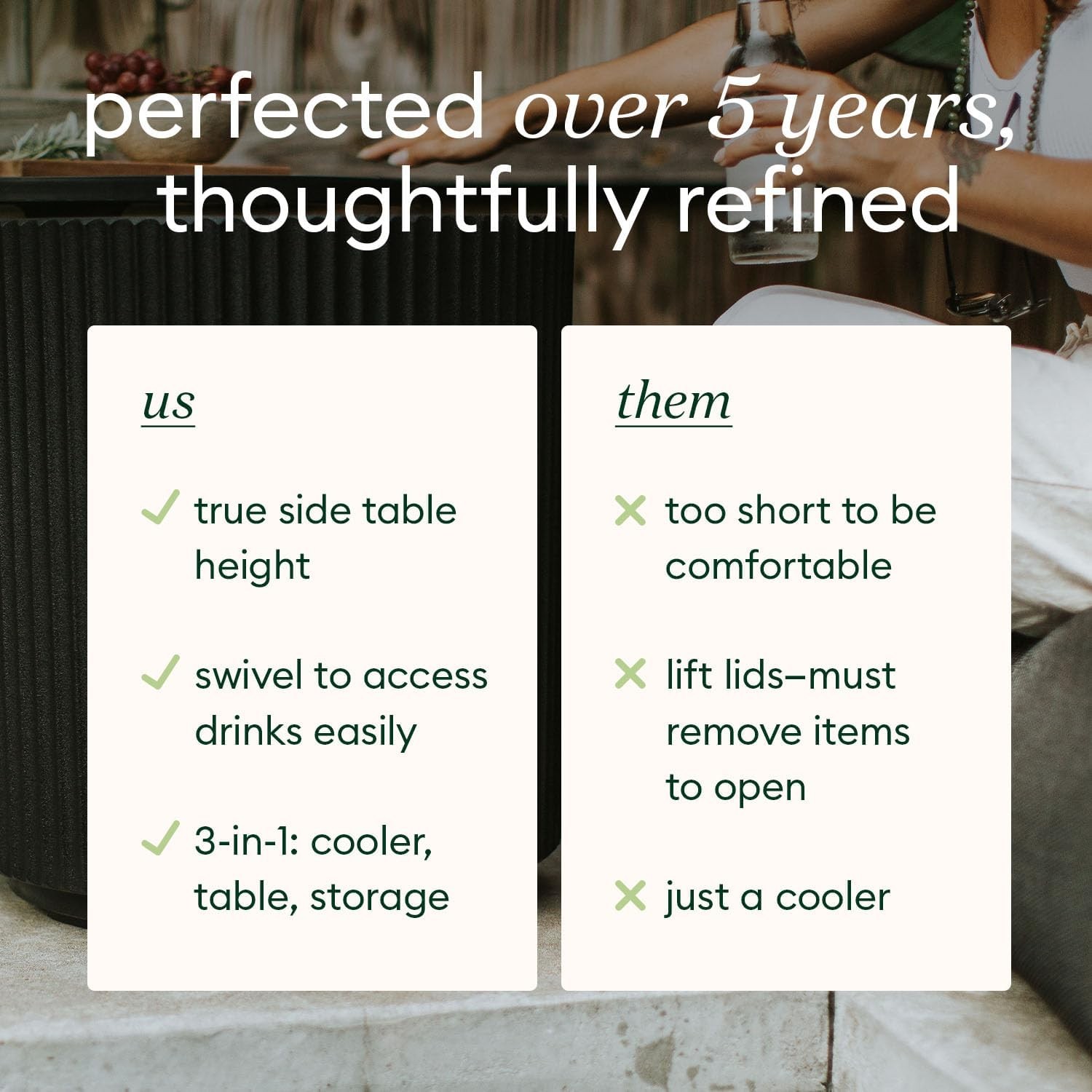 Outdoor Cooler Side Table - 2 in 1, Black, 21 inch, Fluted Surface