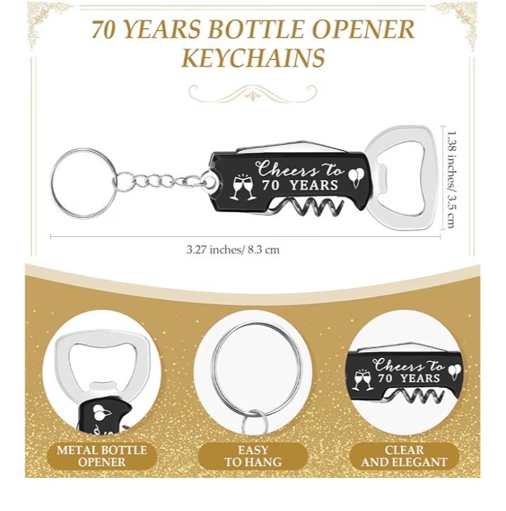 70th Birthday Or Anniversary Bottle Opener Keychains (Set Of 2)
