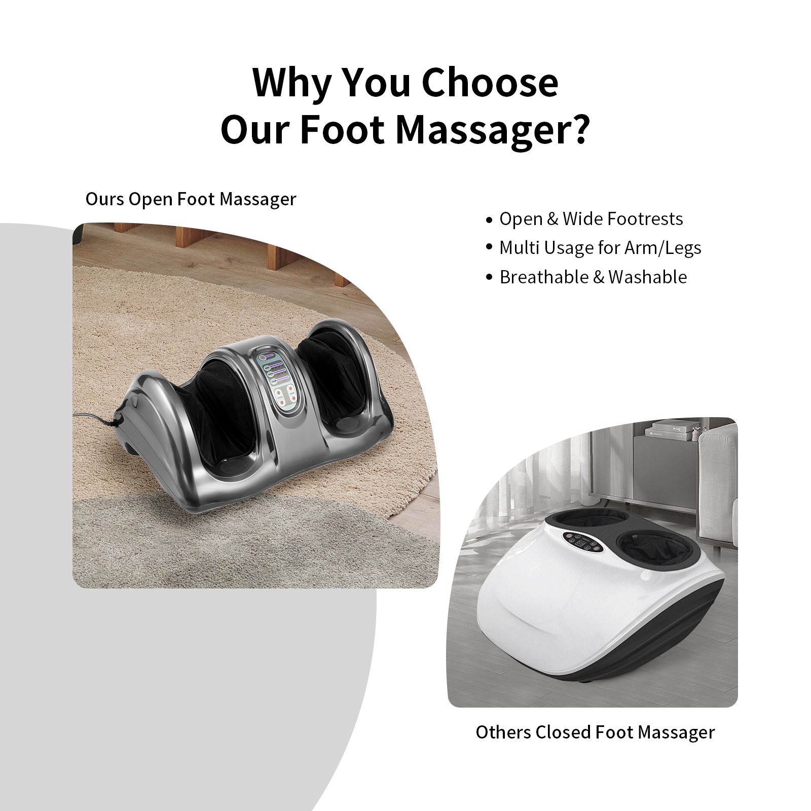Shiatsu Foot Massager Kneading and Rolling Leg Ankle w/Remote Gray