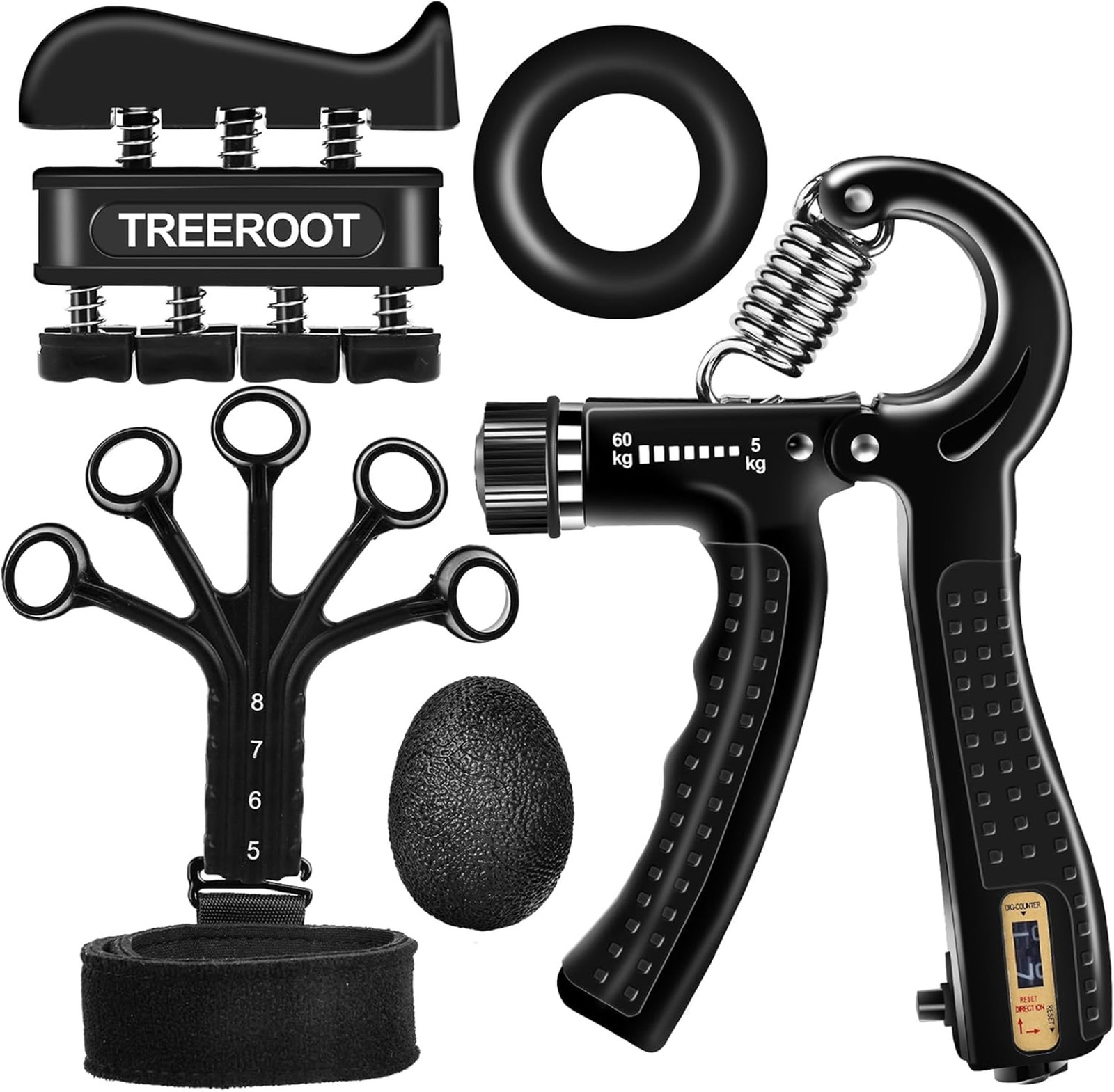 Grip Strength Trainer Kit 5 Pieces Hand Exerciser Forearm Wrist Finger Grip Ring