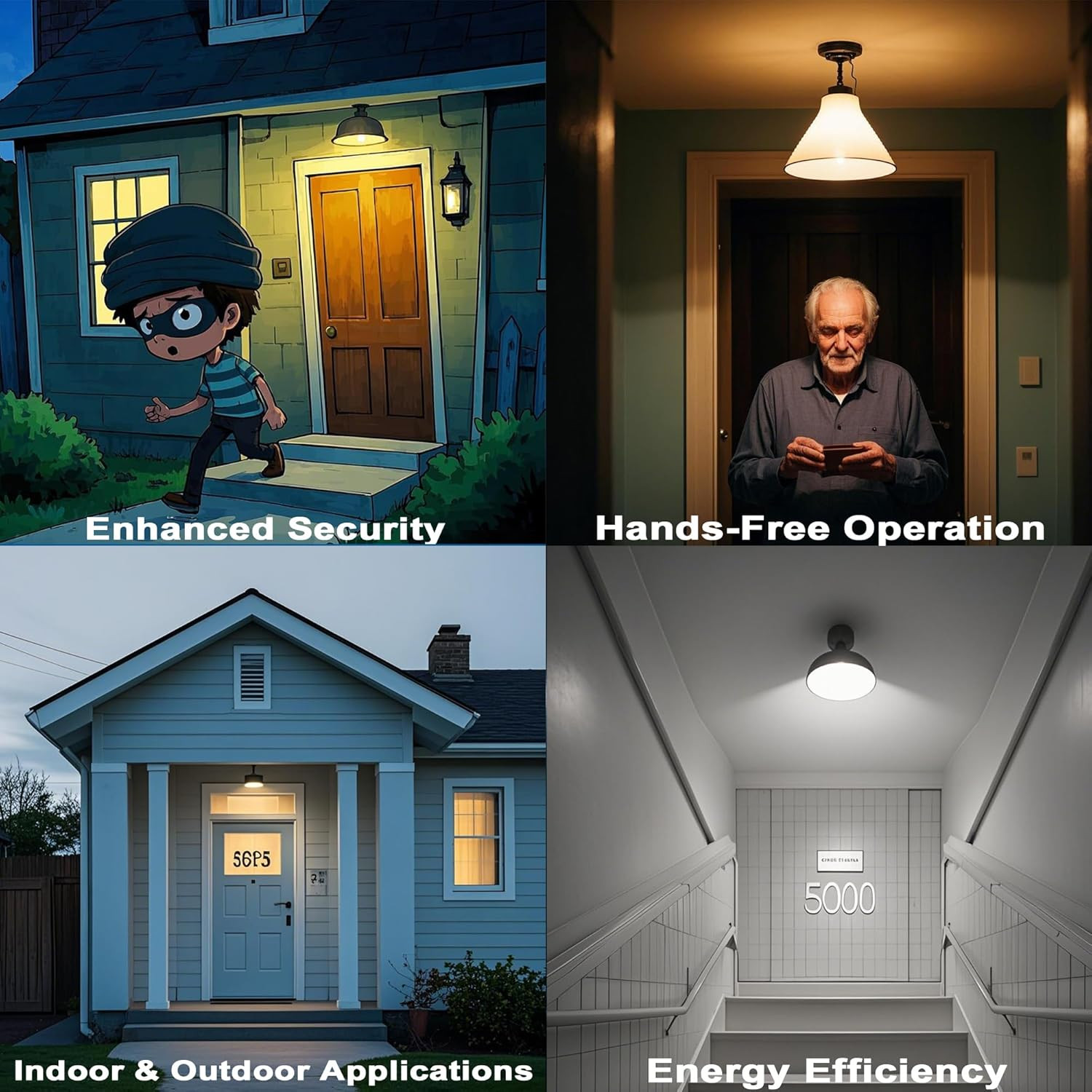 Motion Sensor Light Bulbs Indoor, 5000K Daylight 9W (60W Equivalent) 800Lm A19 E