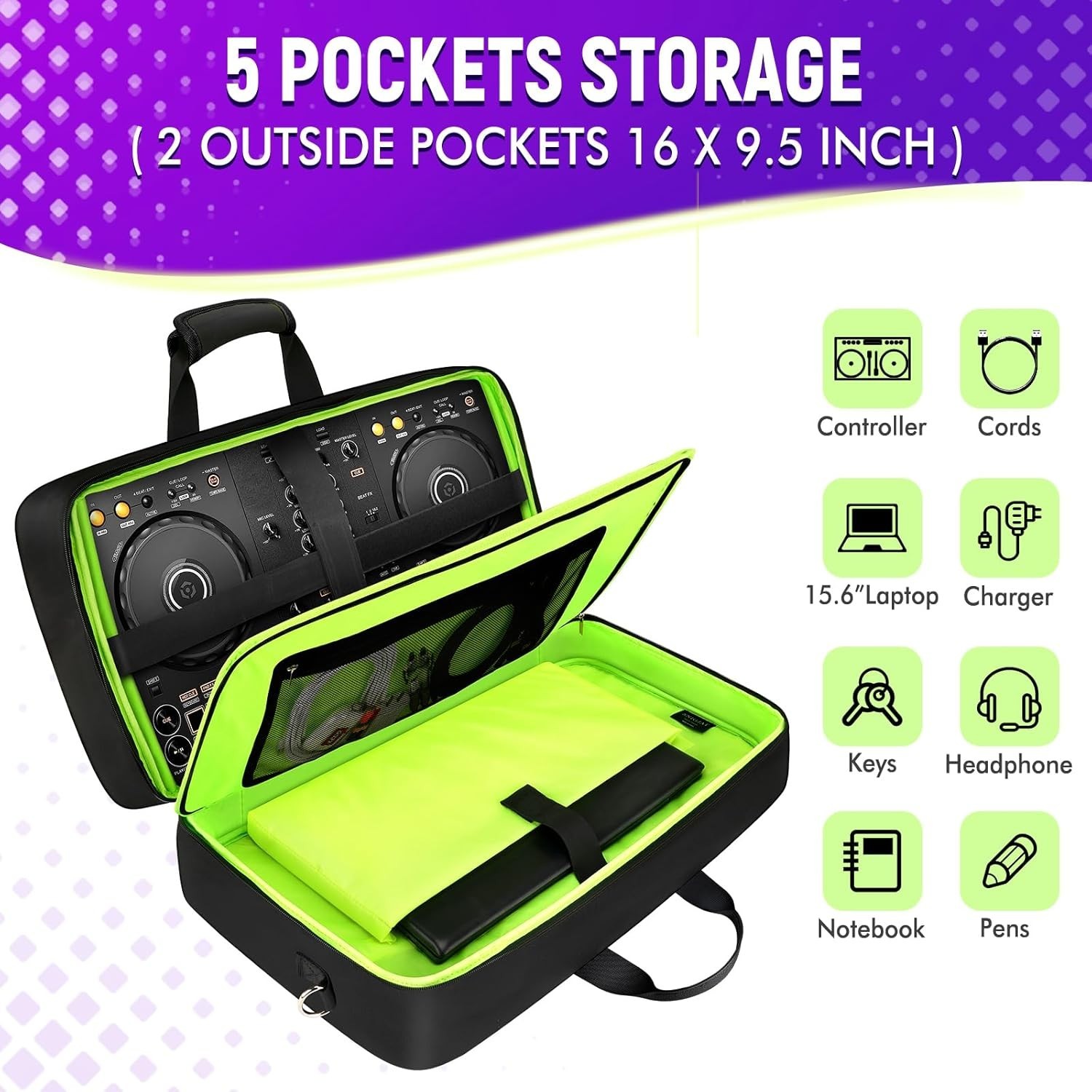 DJ Controller Case for DDJ-FLX4/ DJ 400/ DDJ-REV1, Padded DJ Controller Bag w...