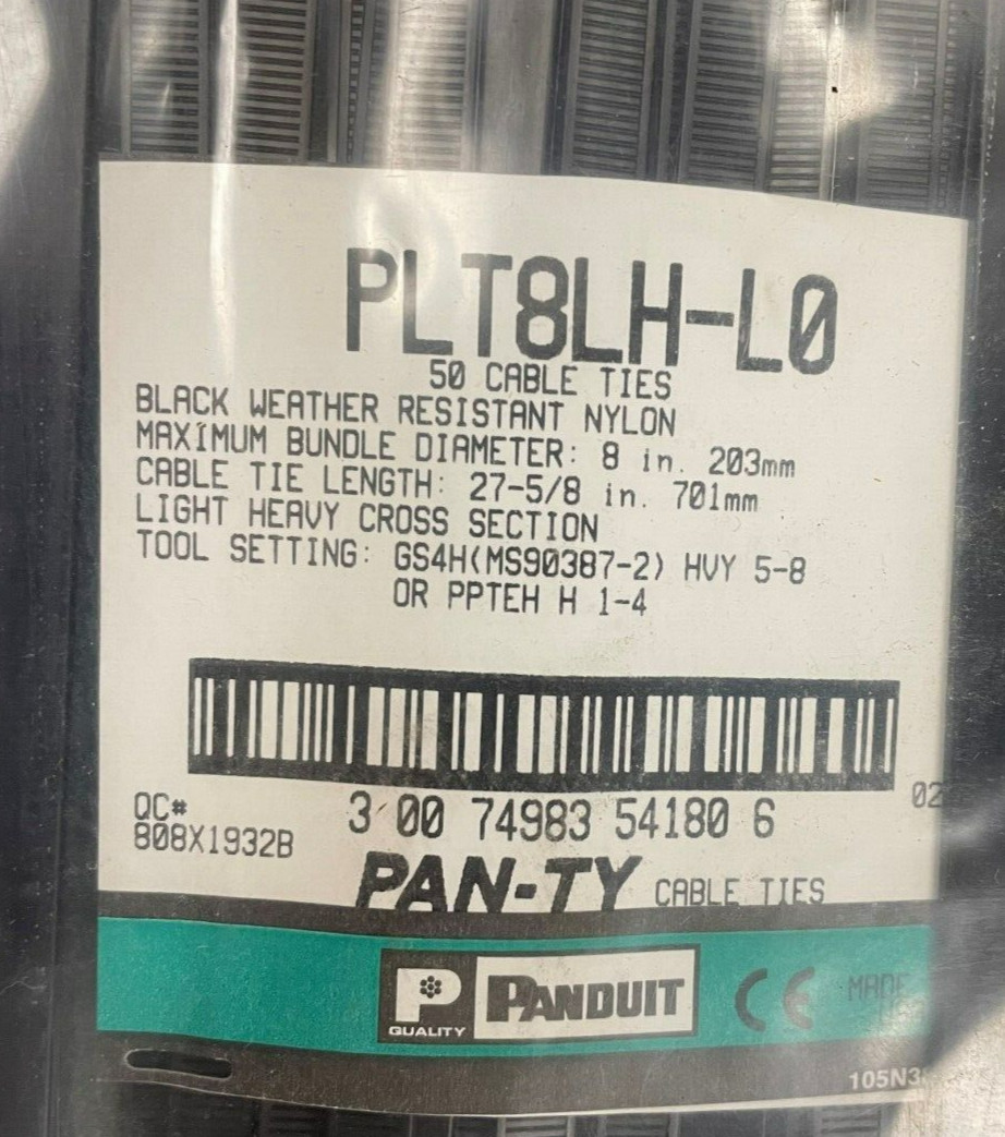 Panduit Pan-Ty Cable Ties PLT8LH-LO 50 PC 27 5/8" Black