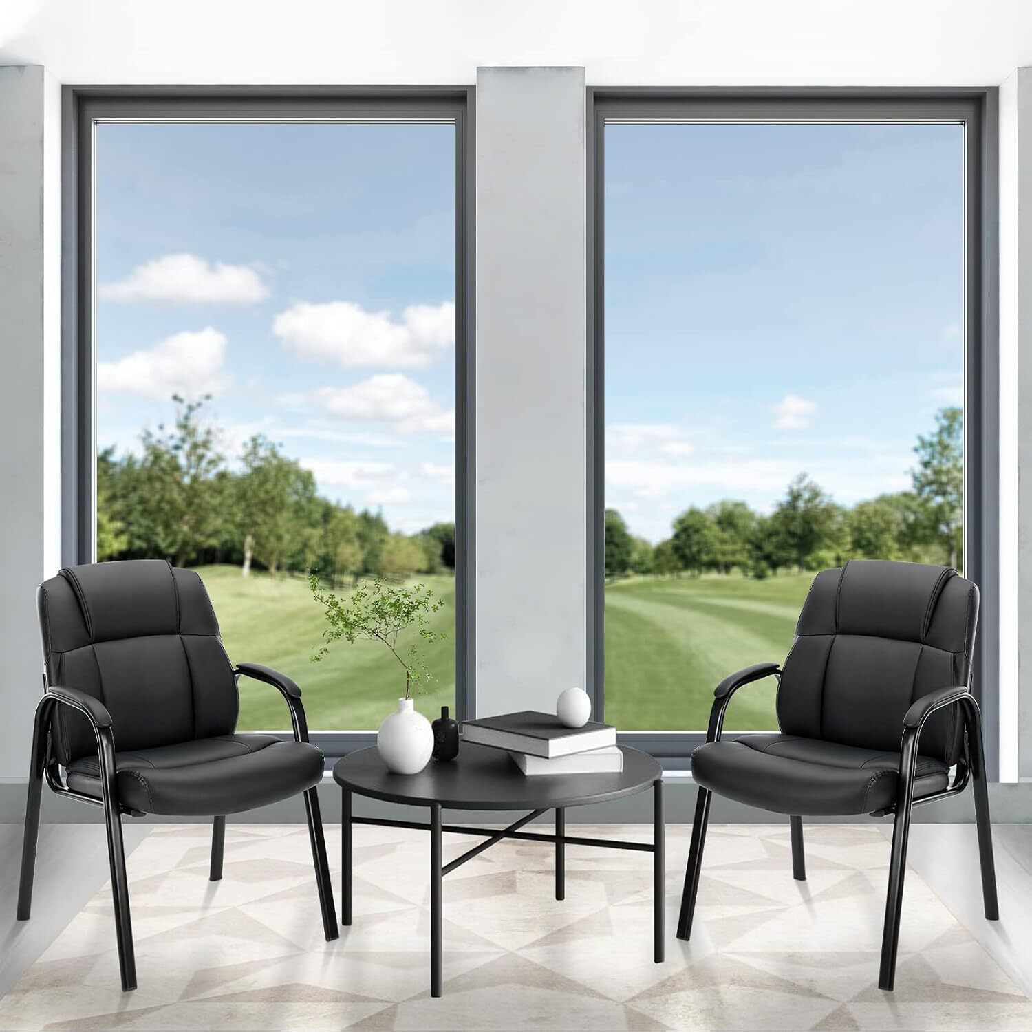 Chair Office PU Leather Comfy Guest Chair with Padded Arm Waiting Room Reception