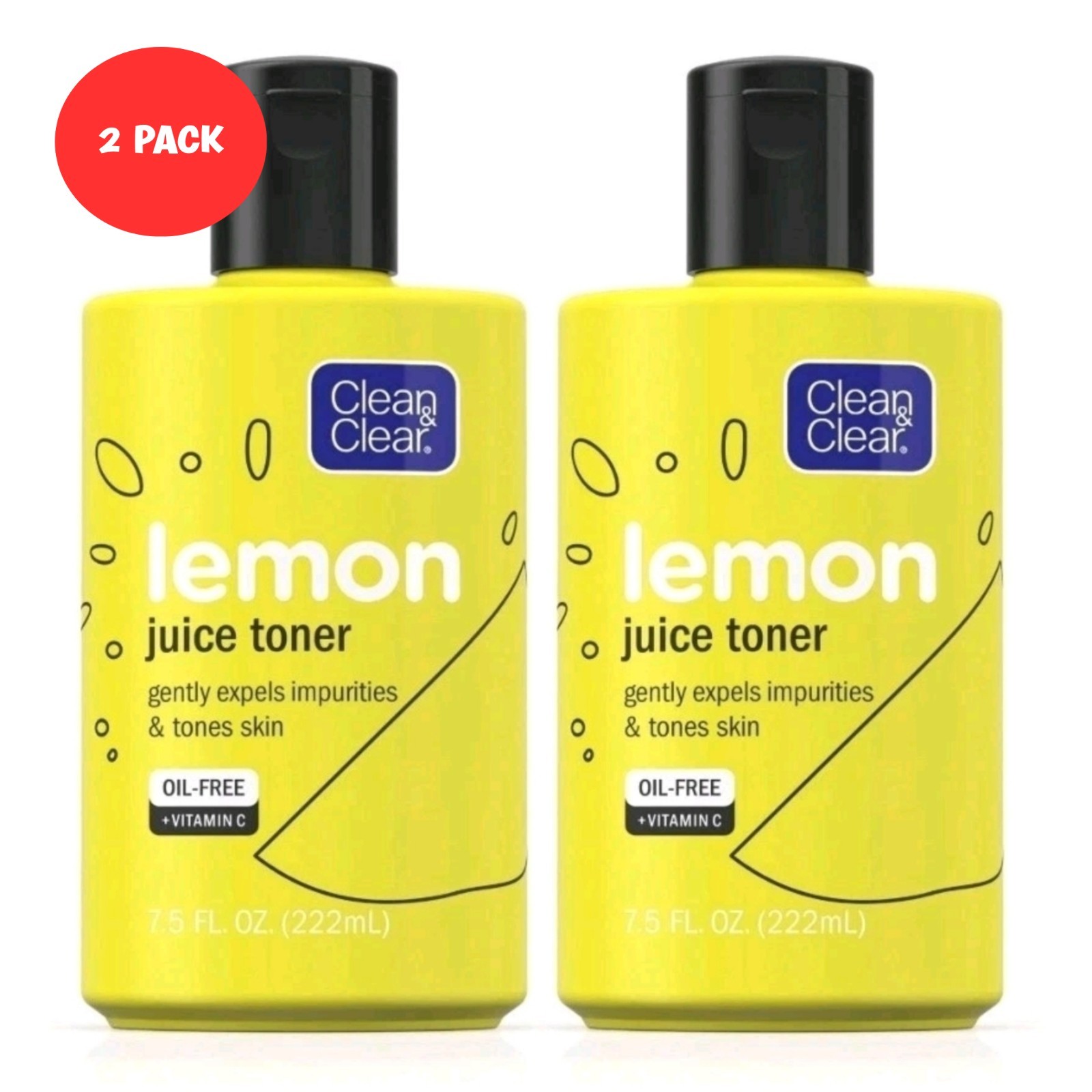 Clean & Clear Lemon Juice Acne Toner Oil Free Vitamin C 7.5 fl oz (2 PACK)