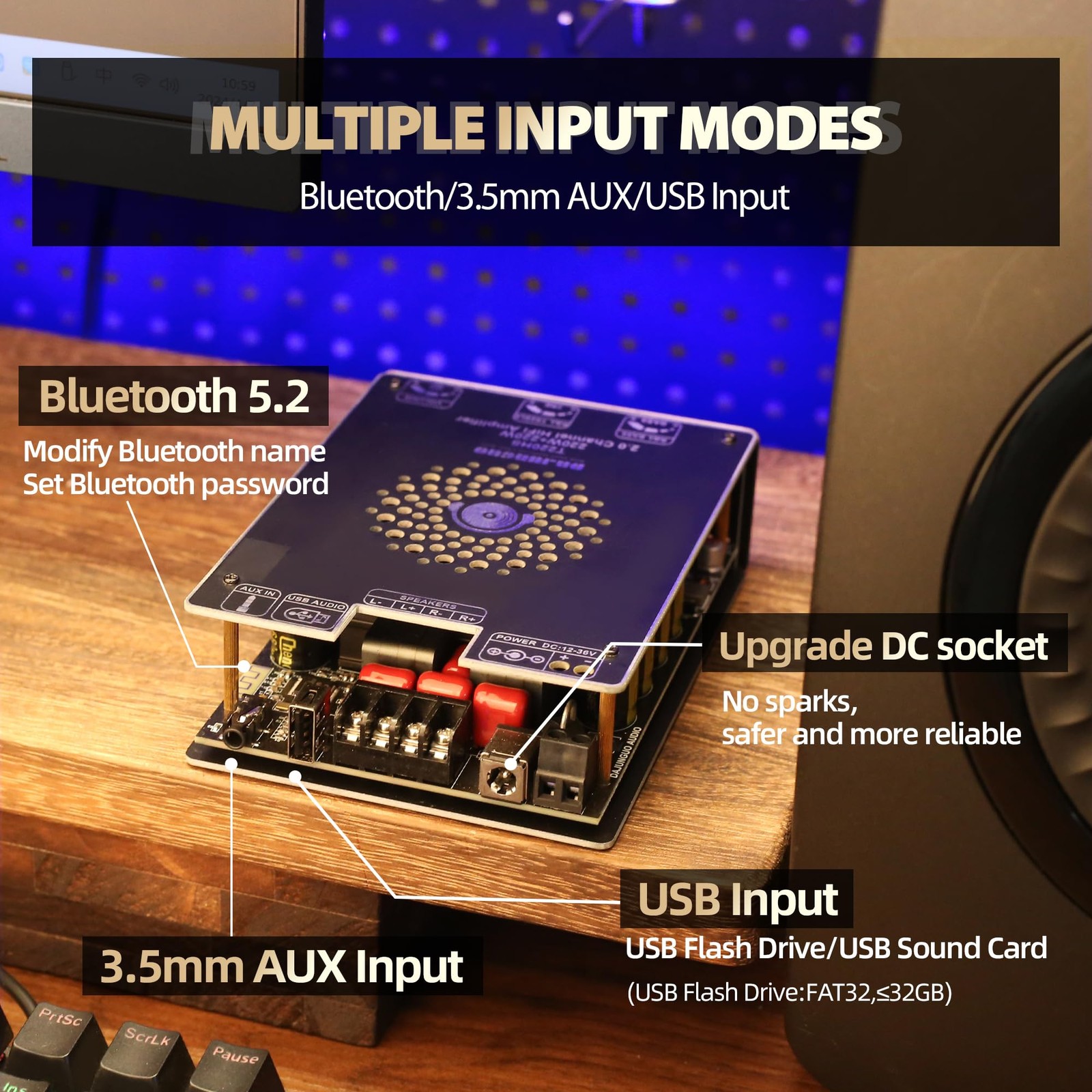 440W Audio Amplifier Board with Treble and Bass Control, Black2 T220HS