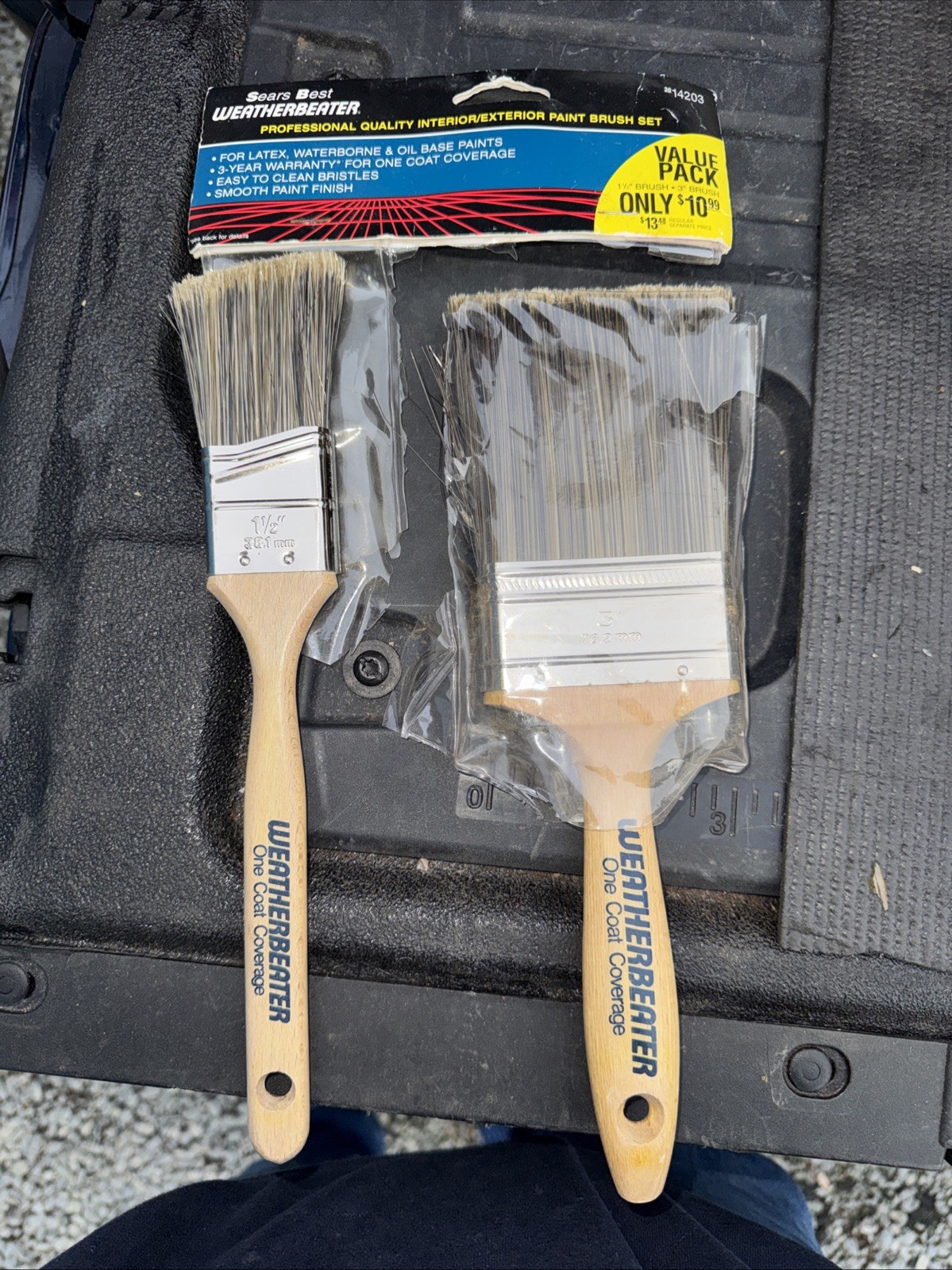 Sears Best Weatherbeater Paint Brushes 14203 2pc Exterior 3” 1.5” USA Nos