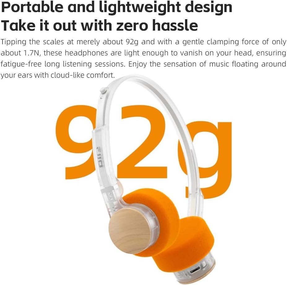 FiiO EH11 Lightweight Over-Ear Bluetooth Headphones, Dual Device (Transparent)