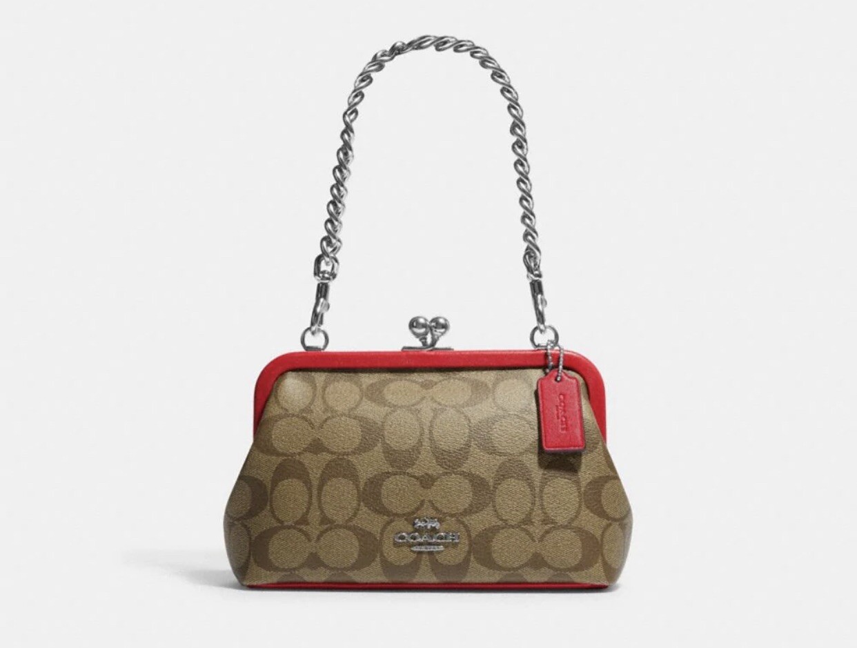 NWT Coach CH512 Nora Kisslock Crossbody Signature Canvas/Leather - Electric Red