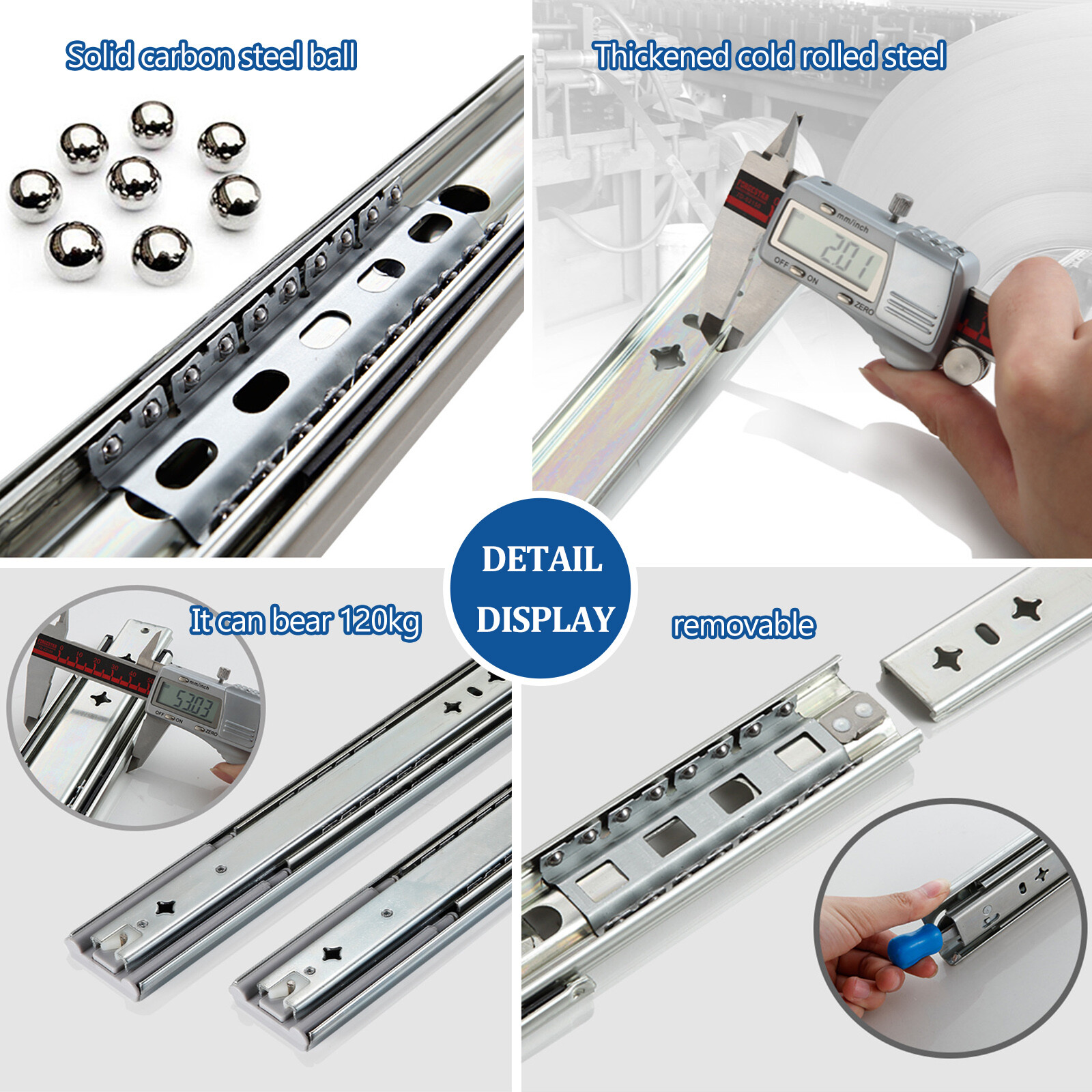 5 Pair Heavy Duty Drawer Slides Rail Full Extension Ball Bearing w/ Lock 14"-24"