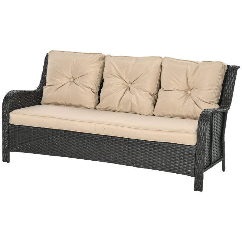 Patio Couch,Rattan Three-Seat Sofa|Beige,Brown Mix