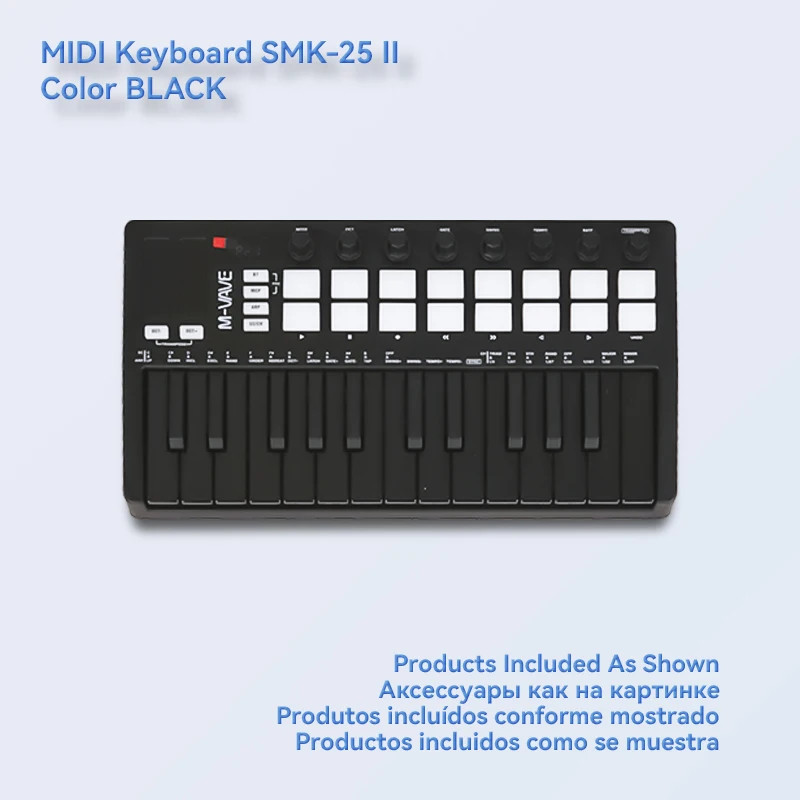 M‑VAVE SMK‑25 II 25 Key MIDI Controller Keyboard Bluetooth 16 RGB Pads 8 Knobs