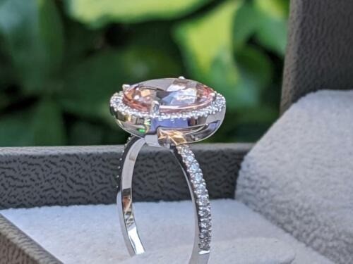 Oval Cut 4.10 Ct Peach Morganite Lab-Created Engagement Ring 925 Sterling Silver