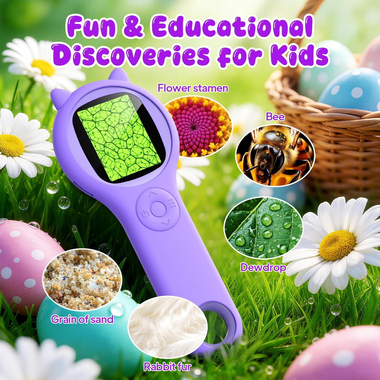 Kid-Friendly Handheld Microscope - STEM Science Kit for Ages 5-12 (Purple)