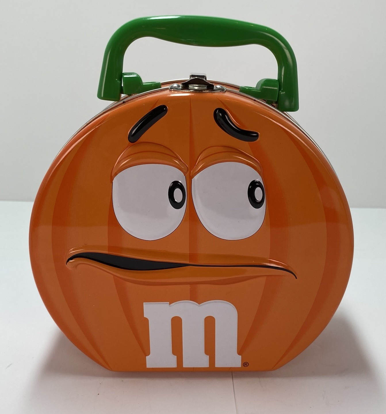 Vintage 2002 M&M Character Tin Orange Halloween Pumpkin Lunch Box