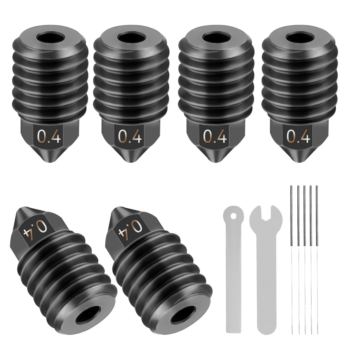 6PCS 0.4mm Hardened Steel Nozzle Kit for Bambu Lab X1/P1 3D Printers