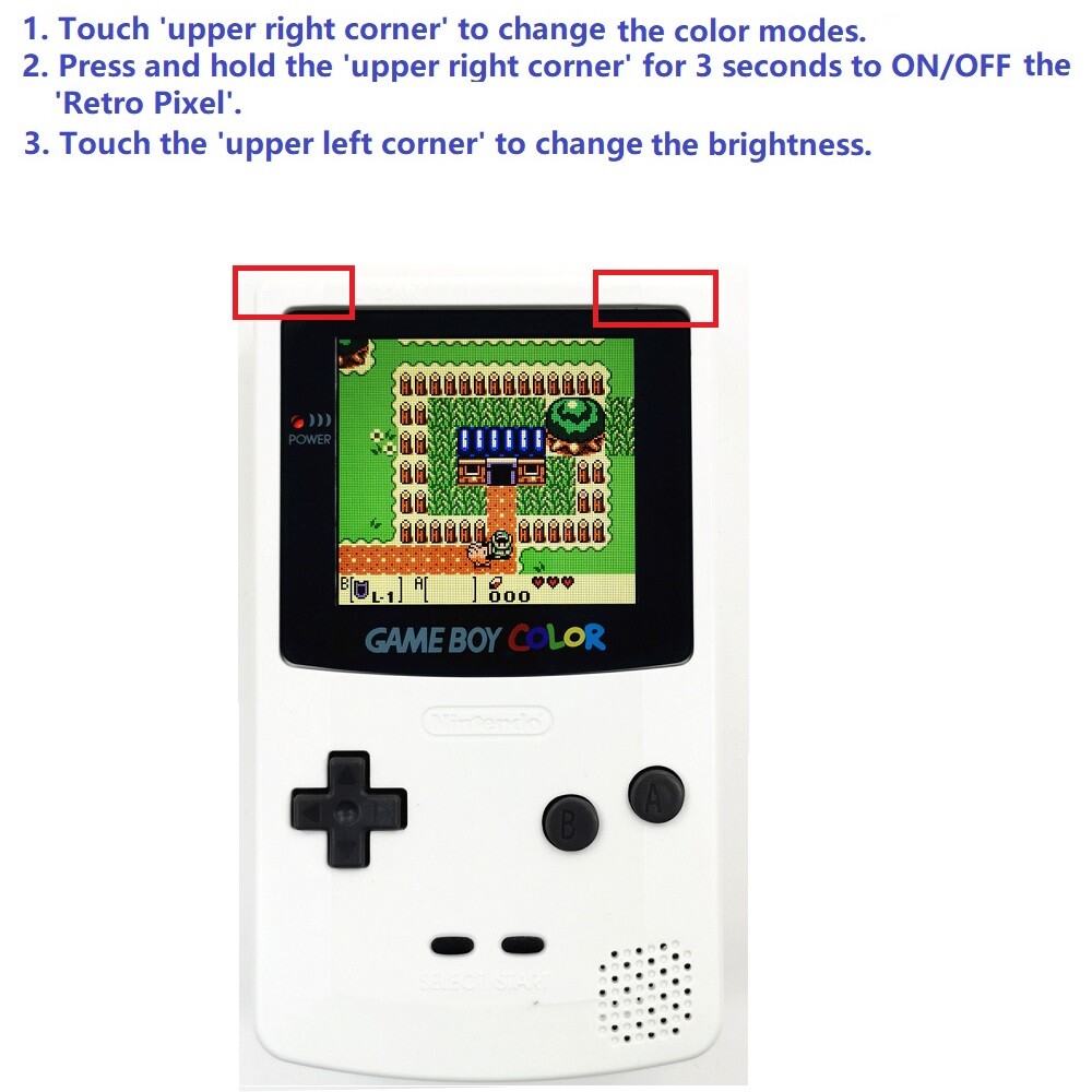 Retro Pixel Large Size IPS Backlight LCD Screen For Game Boy Color GBC Console