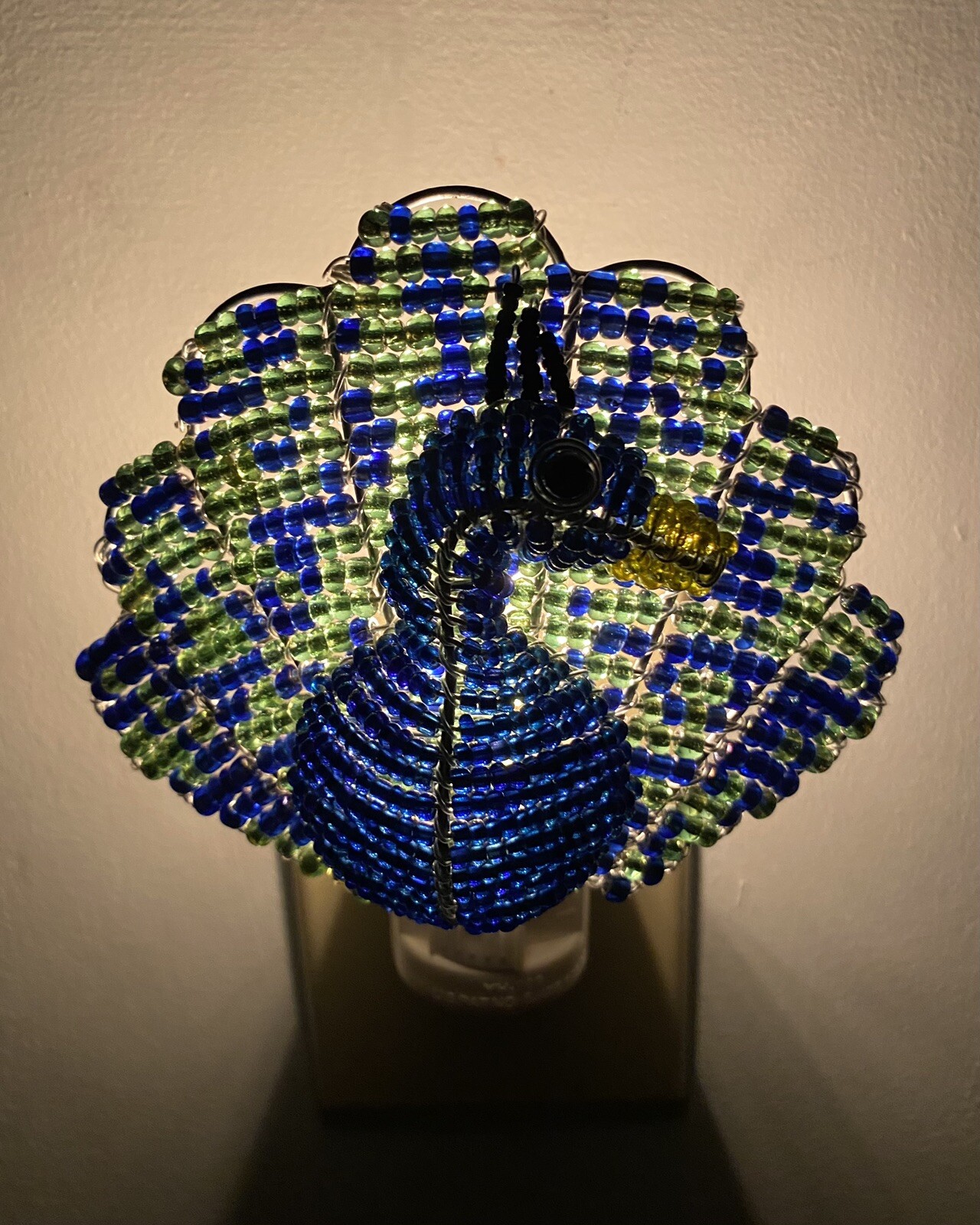 Beadworx Glass Beads Beaded Wire Peacock  🦚 Bird Night Light Haiti (RV $35)