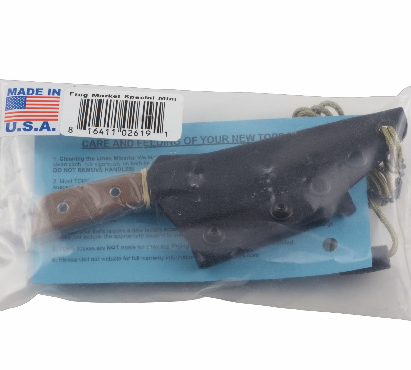 TOPS Frog Market Special Mini Fixed Blade Knife Tan Canvas Micarta Full Tang