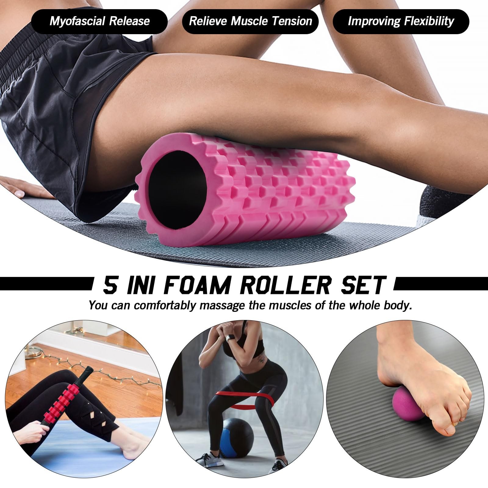 5 in 1 Foam Roller Set High Density Patented Foam Roller for Exercise