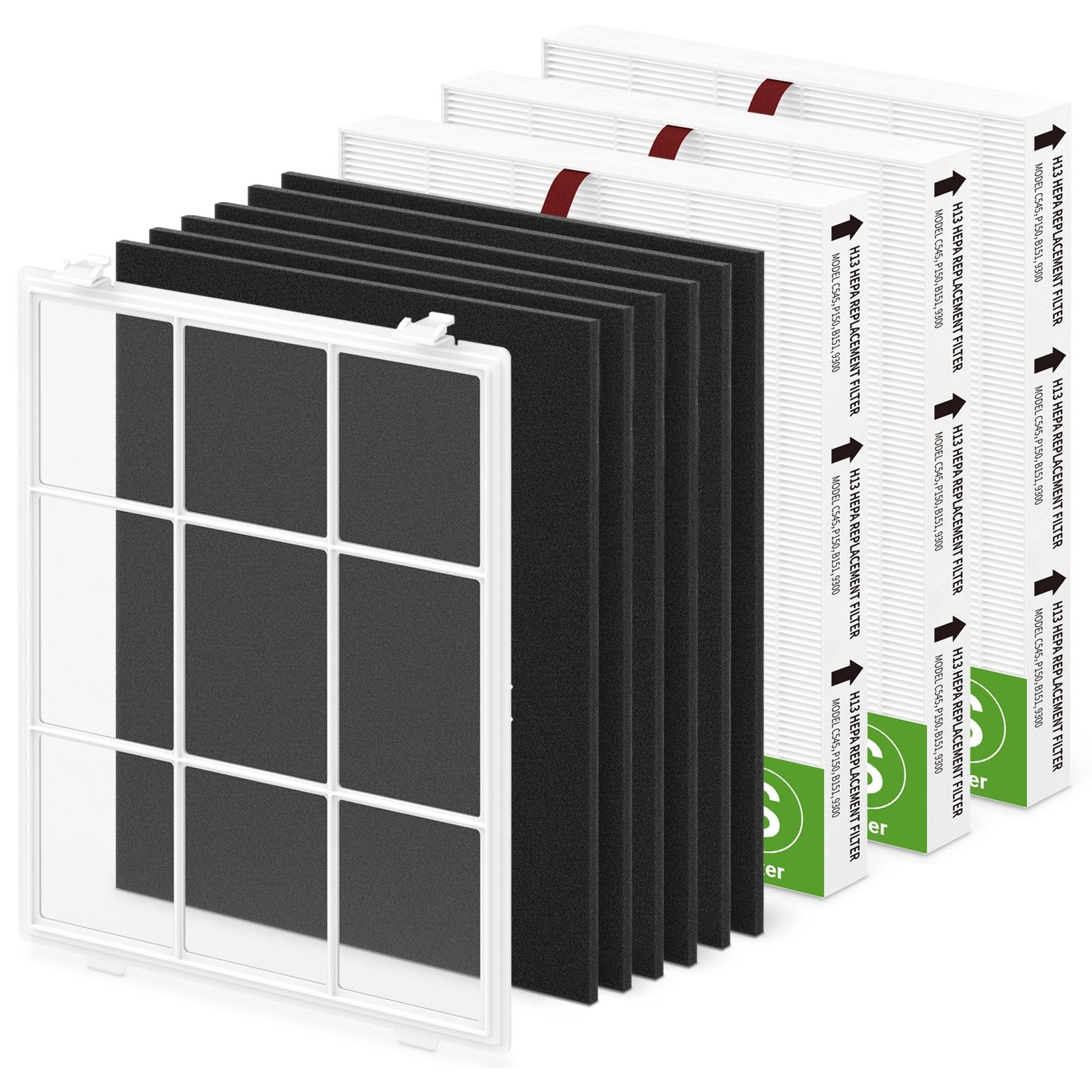 3 Pack C545 HEPA Replacement Filter S with 1 Washable Pre-Filter, and 6 Carbo...