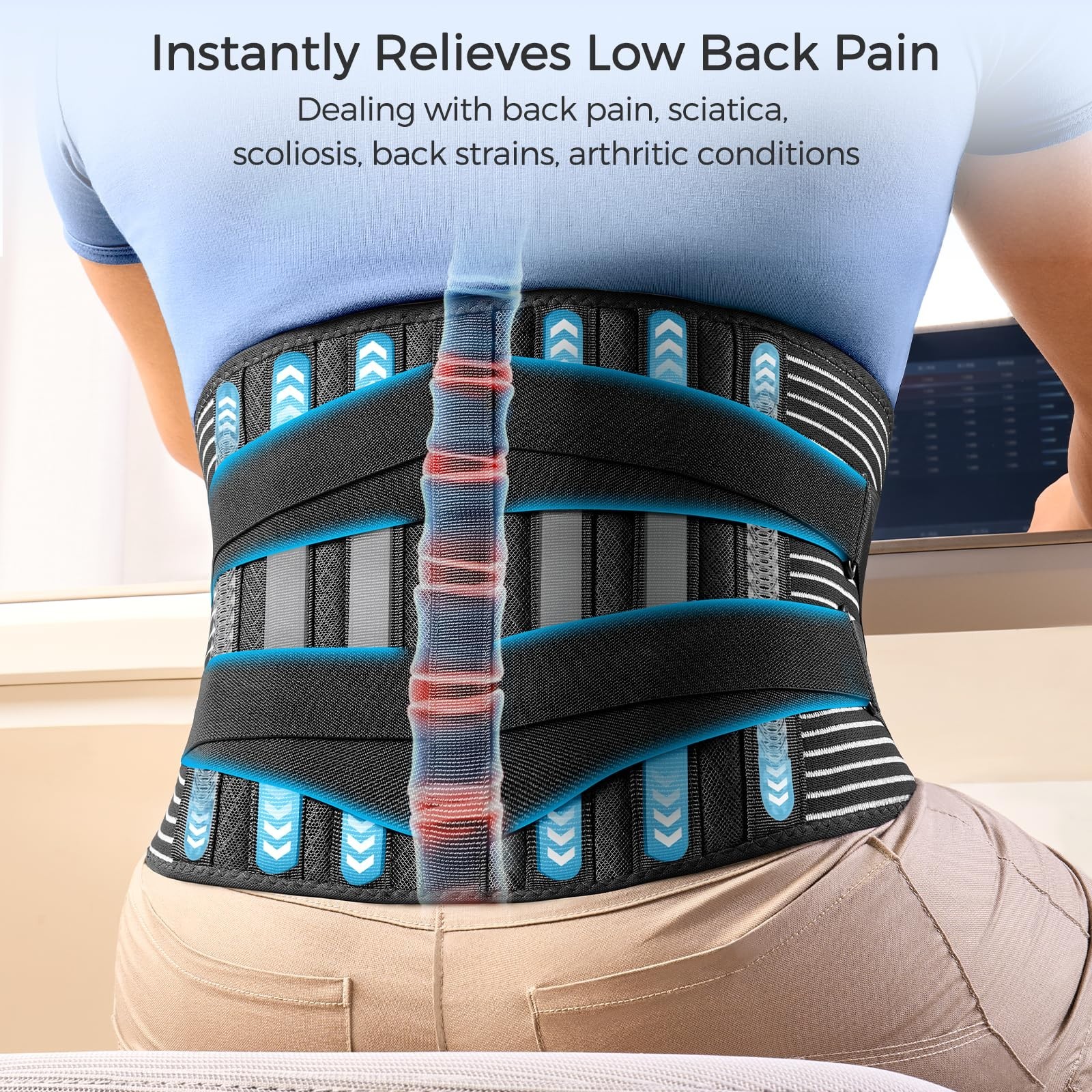FREETOO Back Braces for Lower Back Pain Relief with 6 Stays, Breathable Back ...
