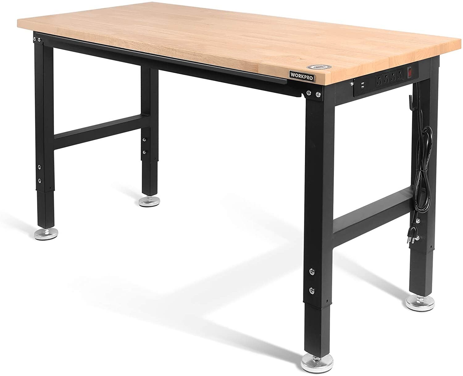 WORKPRO 72"/48''/60''Adjustable Workbench Rubber Wood Top Heavy-Duty Workstation