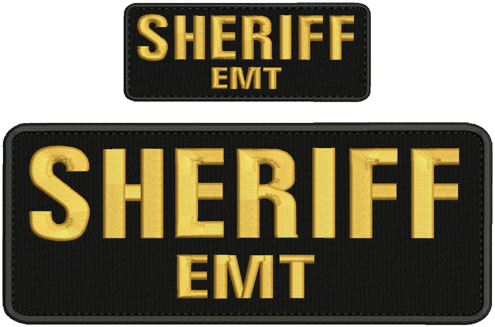 SHERIFF EMT embroidery patch 4x10 and 2x5 hook gold