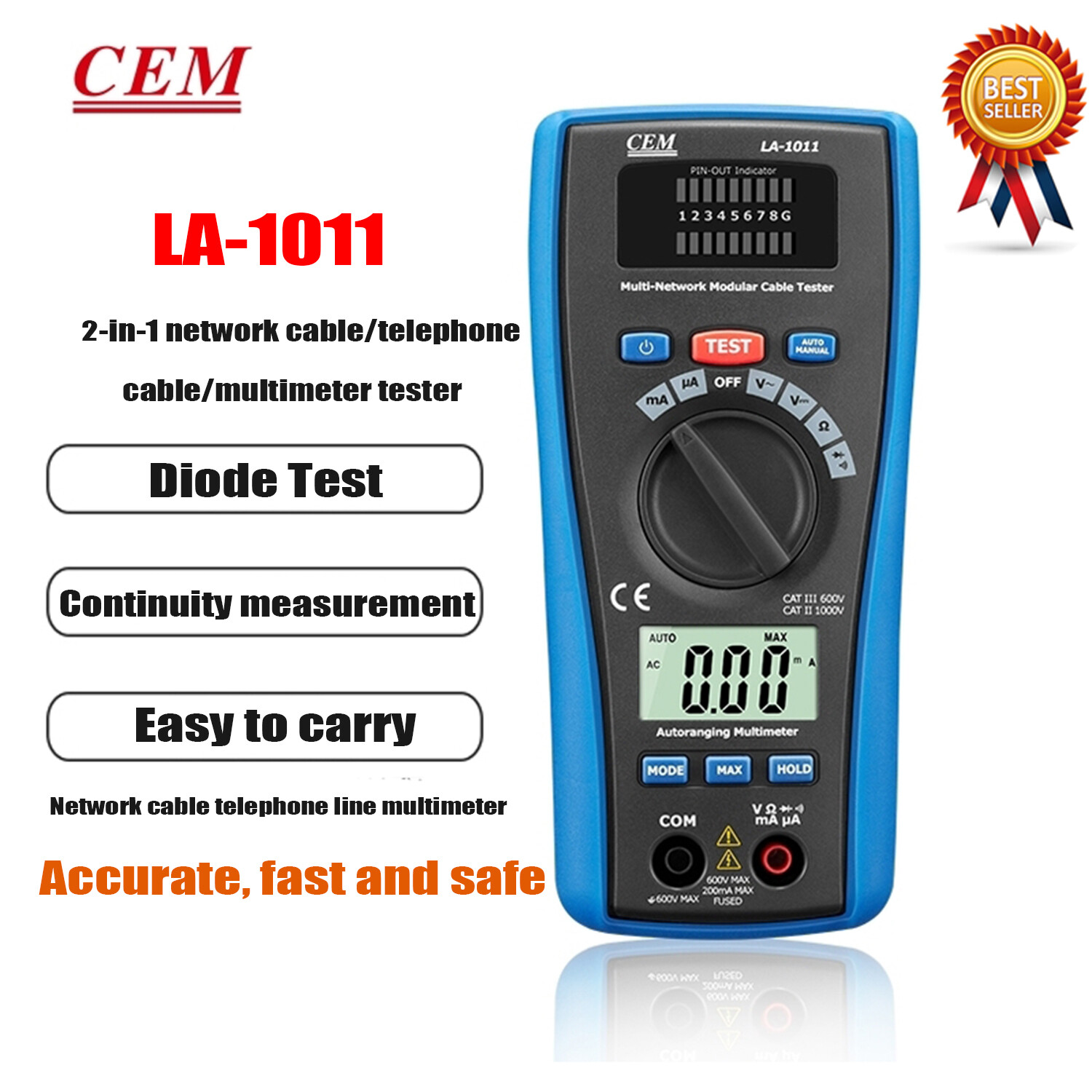 LA-1011 2 in 1 LAN Tester and Multimeter AC DC Voltage #