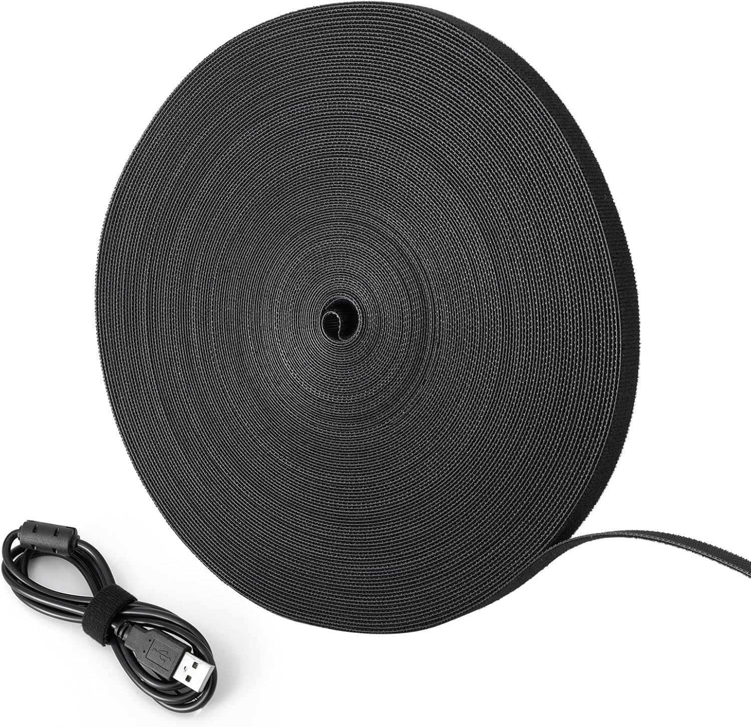 Double-Sided Hook and Loop Straps,1/2in x 100ft Black Hook and Loop Roll Double-