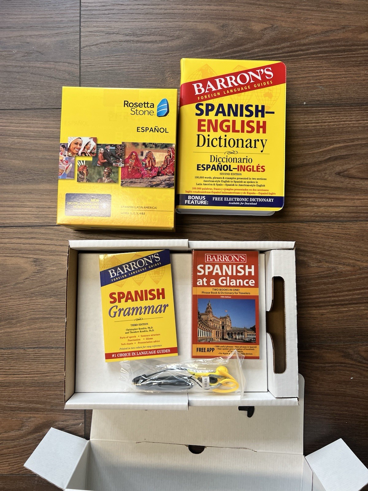 Rosetta Stone Spanish Set + Barron’s Dictionary Grammar & Phrase Books New