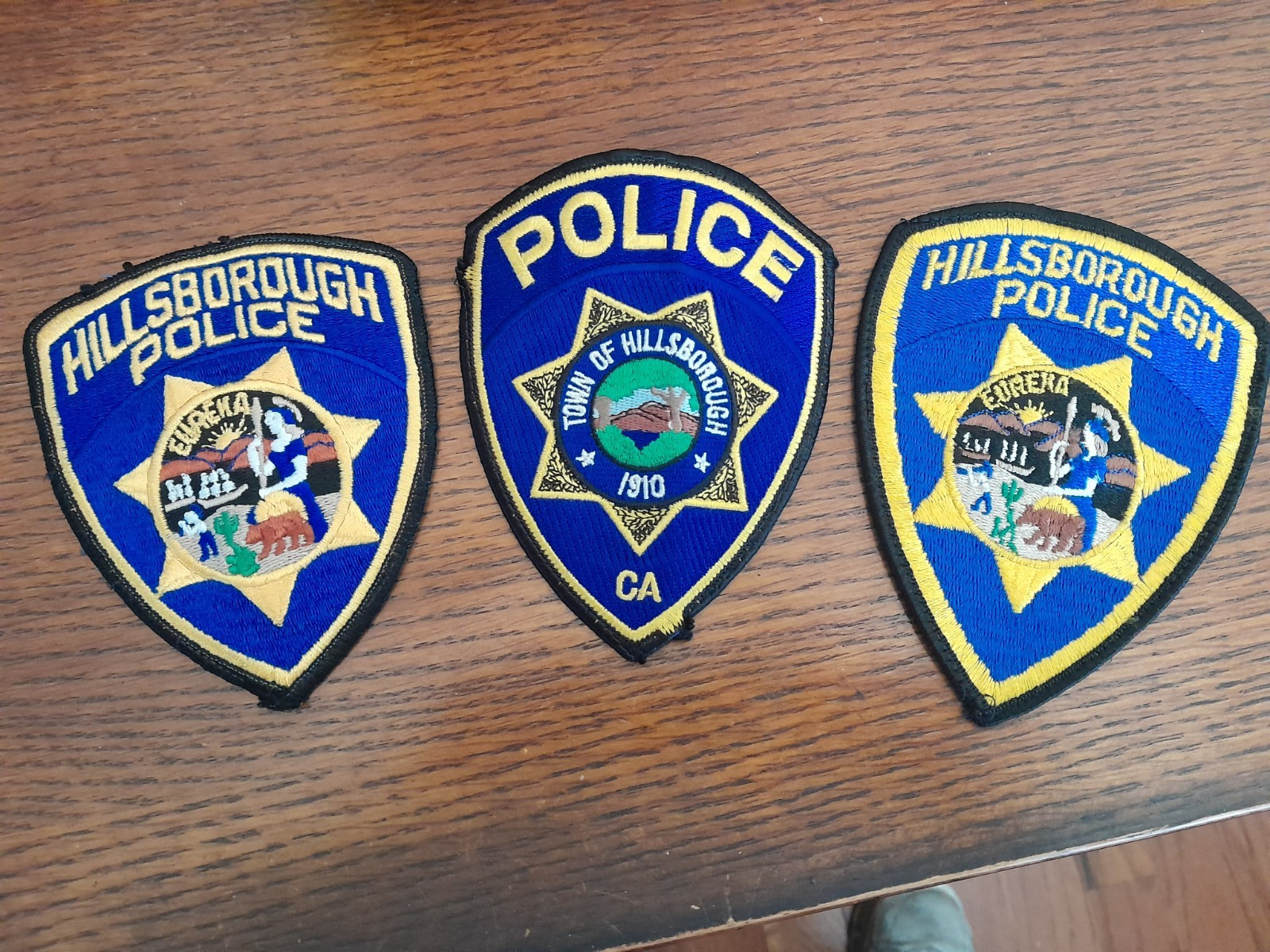 3 POLICE DEPARTMENT PATCHES HILLSBOROUGH CALIFORNIA