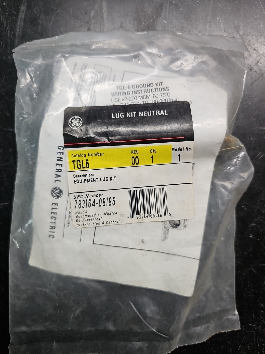 GE TGL6 TGL-6, Neutral Lug Kit Equipment Lug Kit, 600A, 600V, #2-250Kcmils CU