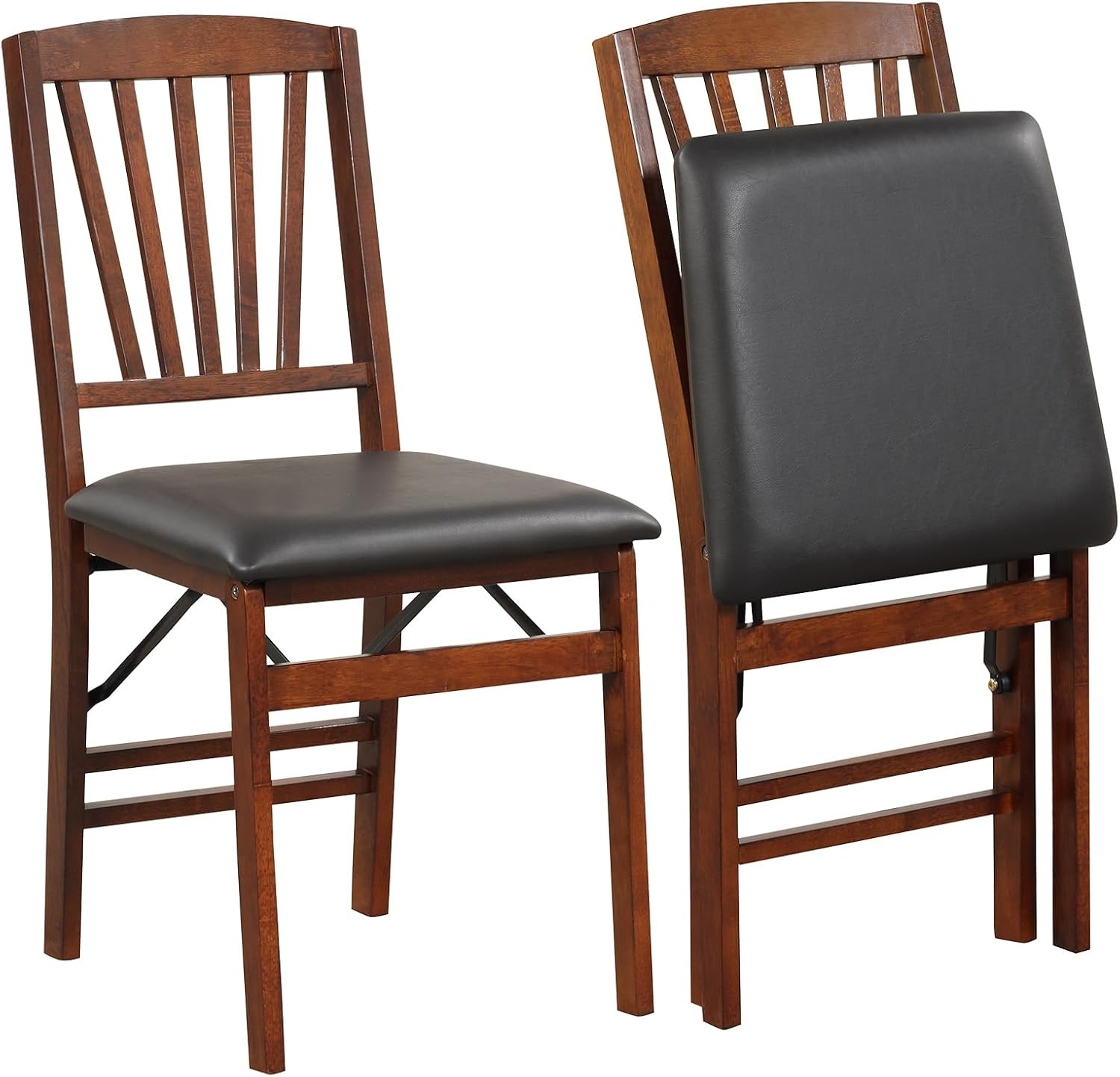 Folding Dining Chairs Set of 2 Foldable Wood Kitchen Chairs W/ Padded Seat Solid