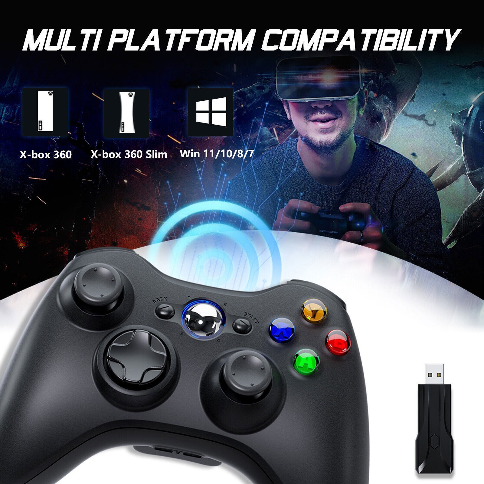 Wireless Controller For Microsoft Xbox 360 & 360 Slim Windows System PC Laptop