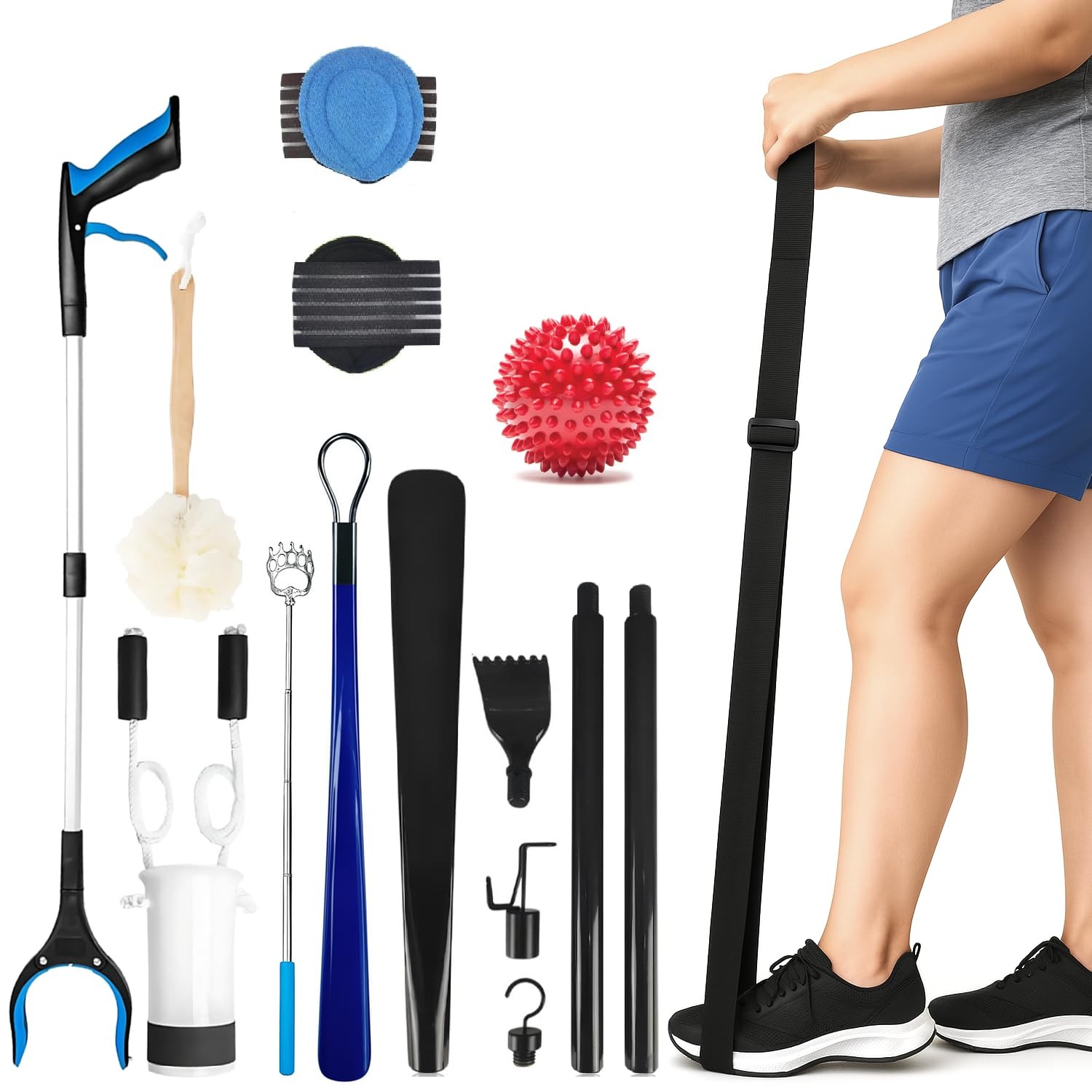10 Piece Hip Kit for Seniors – Recovery Kit with Reacher Grabber, Sock Helper...