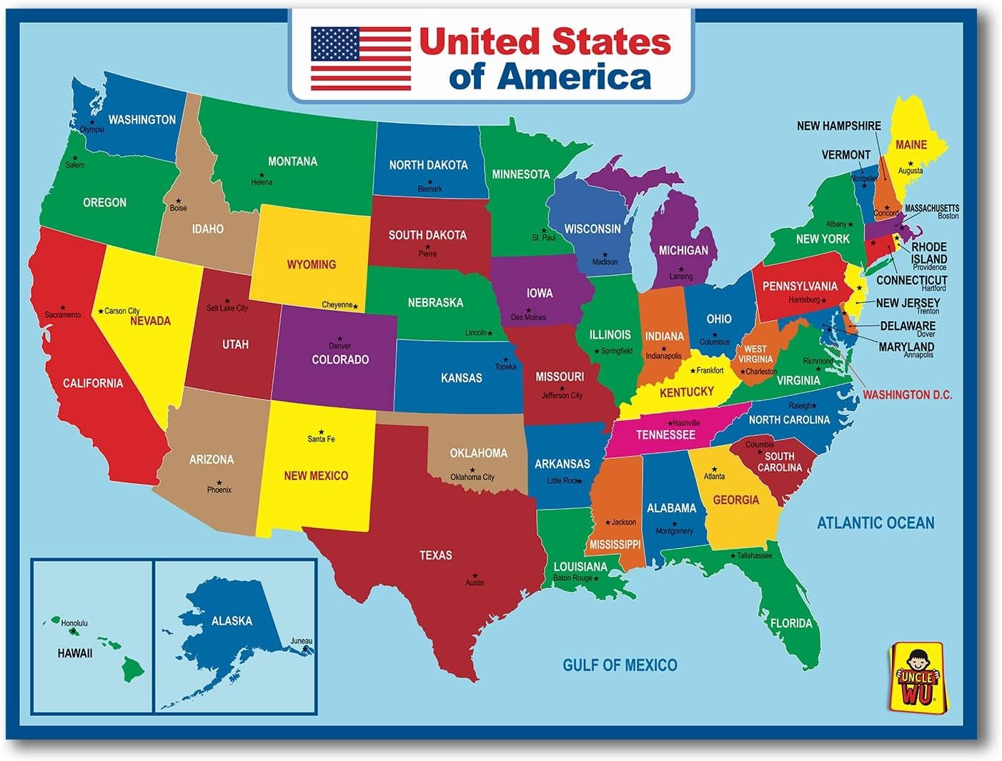 United State Map Laminated Poster -Double Side 18 x 24 Inch, Multicolor