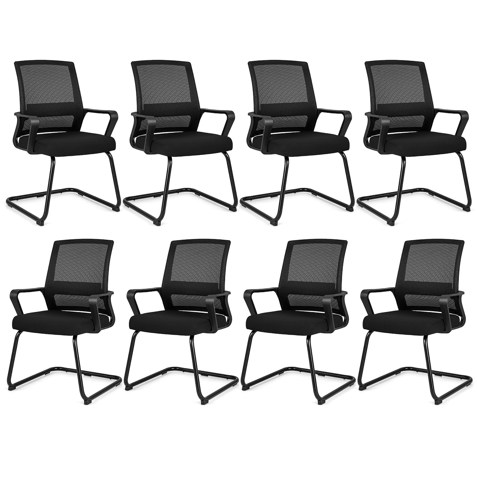 Office Guest Chair Set of 8 Conference Reception Chair w/ Lumbar Support & Sled